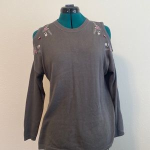 Cato open shoulder embroidered sweater
